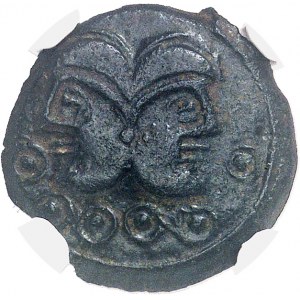 Suessions (fin du IIe s. av. J.-C. jusqu'à la Guerre des Gaules). Bronze au type janiforme, classe II ND (c.50-40 av. J.-C.).
