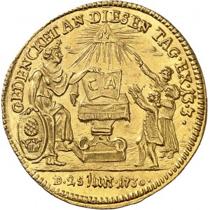 Augsbourg (ville libre de). Ducat ou médaille monétiforme au module d’un ducat, bicentenaire de la Confession d’Augsbourg 1730, Augsbourg.