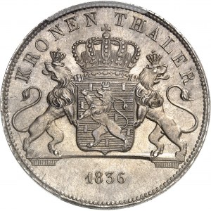 Nassau (duché de), Guillaume (1816-1839). Thaler (kronenthaler) 1836, Wiesbaden.