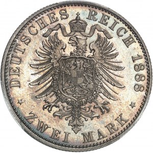 Prusse, Frédéric III (1888). 2 mark, Flan bruni (PROOF) 1888, A, Berlin.