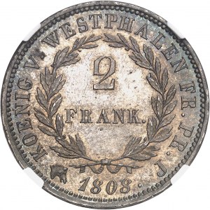 Westphalie, Jérôme Napoléon (1807-1813). 2 frank, Flan bruni (PROOF)  1808, J, Paris.