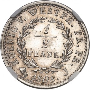 Westphalie, Jérôme Napoléon (1807-1813). 1/2 frank, Flan bruni (PROOF) 1808, J, Paris.