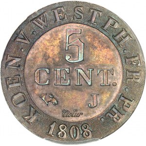 Westphalie, Jérôme Napoléon (1807-1813). Essai de 5 centimes bicolore 1808, J, Paris.