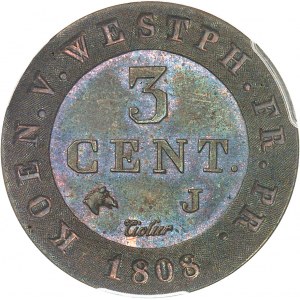 Westphalie, Jérôme Napoléon (1807-1813). Essai de 3 centimes bicolore 1808, J, Paris.