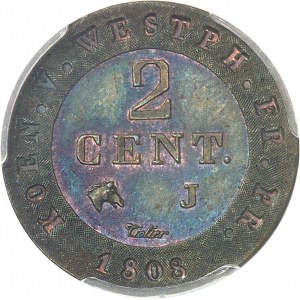 Westphalie, Jérôme Napoléon (1807-1813). Essai de 2 centimes bicolore 1808, J, Paris.