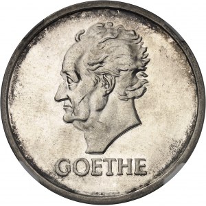 République de Weimar (Empire allemand) (1918-1933). 5 mark Johann Goethe, Flan bruni (PROOF) 1932, D, Munich.