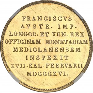 François Ier (1792-1835). Médaille d’Or, Visite d’inspection à la Monnaie de Milan 1816, Milan.
