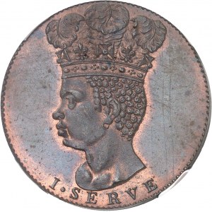 Barbade, sous administration britannique (1627-1966). Jeton monétiforme au module d’1/2 penny, refrappe, Flan bruni (PROOF) 1792.