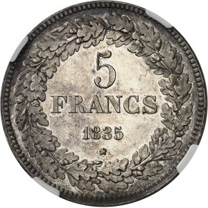 Léopold Ier (1831-1865). 5 francs 1835, Bruxelles.