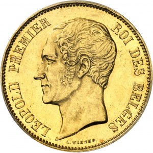 Léopold Ier (1831-1865). Module de 100 francs en Or, mariage du duc et de la duchesse de Brabant, d’aspect Flan bruni (Prooflike) 1853, Bruxelles.