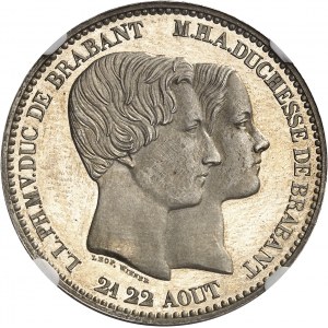 Léopold Ier (1831-1865). 10 centimes, mariage du duc et de la duchesse de Brabant, Flan bruni (PROOF) 1853, Bruxelles.