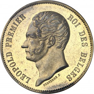 Léopold Ier (1831-1865). Essai de 5 francs en bronze doré par F. Distexhe 18-- (1847), Bruxelles.