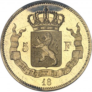 Léopold Ier (1831-1865). Essai de 5 francs en bronze doré par F. Distexhe 18-- (1847), Bruxelles.