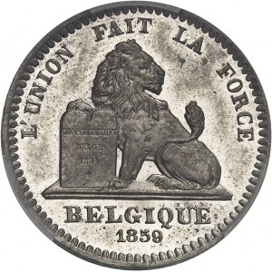 Léopold Ier (1831-1865). Essai de 20 centimes au lion par Braemt, contremarqué 5 1859, Bruxelles.