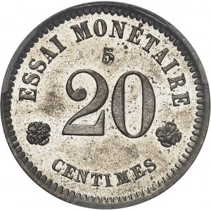 Léopold Ier (1831-1865). Essai de 20 centimes au lion par Braemt, contremarqué 5 1859, Bruxelles.