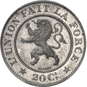 Léopold Ier (1831-1865). Essai de 20-20 centimes au lion par Braemt 1860, Bruxelles.