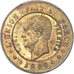 Léopold Ier (1831-1865). Essai de 20 centimes en bronze-aluminium par L. Wiener et Braemt 1860, Bruxelles.