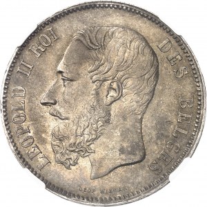Léopold II (1865-1909). 5 francs 1875, Bruxelles.