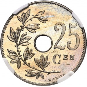 Léopold II (1865-1909). 25 centimes, légende flamande, Flan bruni (PROOF) 1908, Bruxelles.