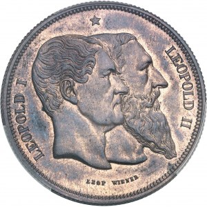 Léopold II (1865-1909). Module 5 francs, cinquantenaire du royaume, frappe monnaie 1830-1880, Bruxelles.