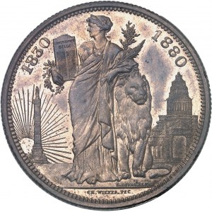 Léopold II (1865-1909). Module 5 francs, cinquantenaire du royaume, frappe monnaie 1830-1880, Bruxelles.