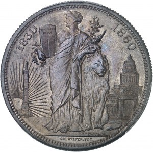 Léopold II (1865-1909). Module 5 francs, cinquantenaire du royaume, frappe médaille 1830-1880, Bruxelles.