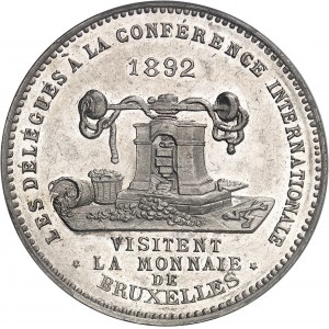 Léopold II (1865-1909). Module de 5 francs, visite de la Monnaie par les délégués à la Conférence internationale 1892, Bruxelles.