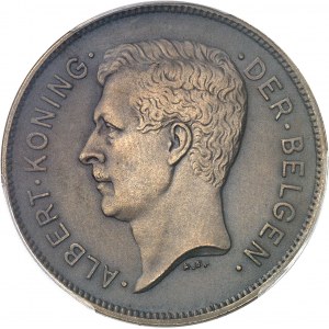 Albert Ier (1909-1934). Essai de 20 francs ou 4 belgas légende flamande en bronze, flan mat 1931, Bruxelles.