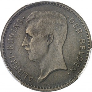 Albert Ier (1909-1934). Essai de 20 francs légende flamande en bronze, par G. Devreese, flan mat 1934, Bruxelles.