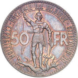 Albert Ier (1909-1934). Essai de 50 francs Exposition du centenaire des chemins de fer belges légende française en bronze 1935, Bruxelles.