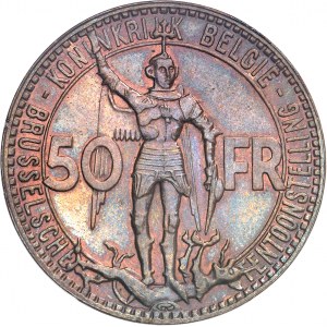 Albert Ier (1909-1934). Essai de 50 francs Exposition du centenaire des chemins de fer belges légende flamande en bronze 1935, Bruxelles.