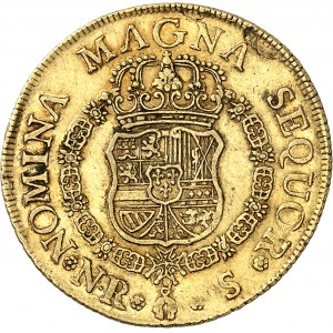 Ferdinand VI (1746-1759). 8 escudos, frappe au balancier 1755 S, NR, Nuevo Reino (Santa Fé de Bogota).