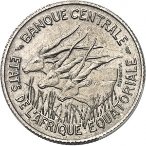 Alphonse Massamba-Débat (1963-1968). Pré-série sans le mot ESSAI de 100 francs antilopes par Bazor 1965, Paris.