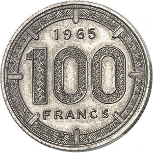 Alphonse Massamba-Débat (1963-1968). Pré-série sans le mot ESSAI de 100 francs antilopes par Bazor 1965, Paris.