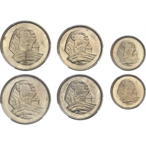 République d’Égypte (1953-1958). Coffret de 10, 5 et 1 millième (mils), avec double série de monnaies 1954 - AH 1373, Le Caire.