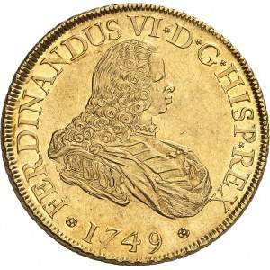 Ferdinand VI (1746-1759). 8 escudos, frappe au balancier 1749 JB, M, Madrid.