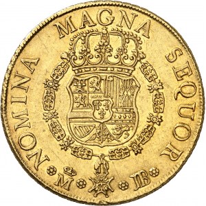 Ferdinand VI (1746-1759). 8 escudos, frappe au balancier 1749 JB, M, Madrid.