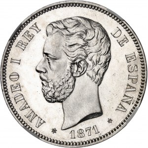 Amédée Ier (1870-1873). 5 pesetas, Flan bruni (PROOF) 1871 (18 - 71), SDM, Madrid.