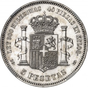 Amédée Ier (1870-1873). 5 pesetas, Flan bruni (PROOF) 1871 (18 - 71), SDM, Madrid.