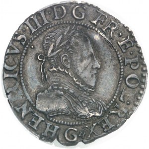 Henri III (1574-1589). Quart de franc au col plat 1587, G, Poitiers.