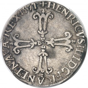 Henri IV (1589-1610). Quart d’écu, croix feuillue de face 1591, A, Compiègne.