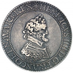 Henri IV (1589-1610). Piéfort de poids quadruple de l’essai du franc 1607, A, Paris.