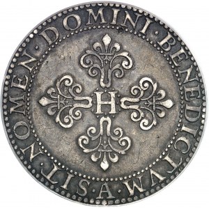 Henri IV (1589-1610). Piéfort de poids quadruple de l’essai du franc 1607, A, Paris.