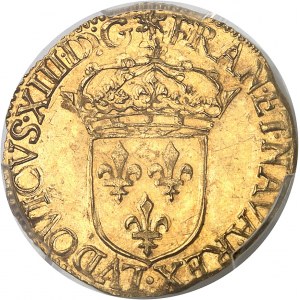Louis XIII (1610-1643). Écu d’or au soleil, 1er type 1635, B, Rouen.