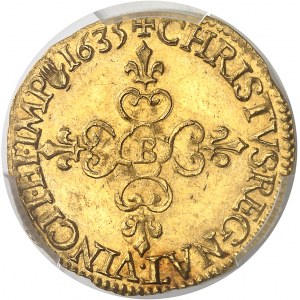 Louis XIII (1610-1643). Écu d’or au soleil, 1er type 1635, B, Rouen.