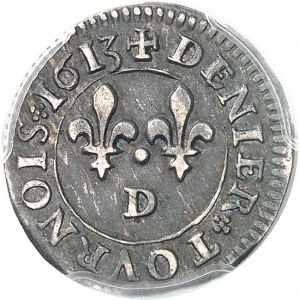Louis XIII (1610-1643). Essai en argent du denier tournois 1613, D, Lyon.