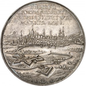 Louis XIII (1610-1643). Médaille, prise de Brisach (Vieux-Brisach ou Breisach) par Bernard de Saxe-Weimar, par Johann Blum 1638, Dresde.