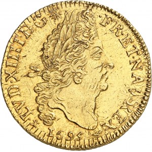 Louis XIV (1643-1715). Double louis d’or aux quatre L, réformation 1695, T, Nantes.