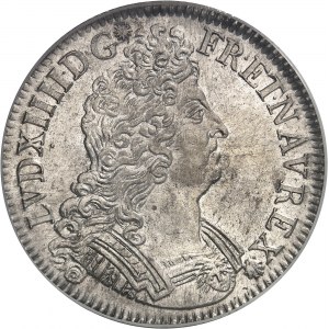 Louis XIV (1643-1715). Écu aux insignes, flan neuf 1703, A, Paris.