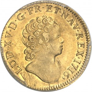 Louis XV (1715-1774). Louis d’or aux insignes, 2e type, flan neuf 1716, W, Lille.